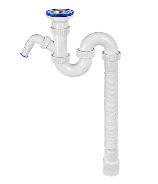 Сифон ТРУБНЫЙ для моек и раковин прямоточный без выпуска с отводом и с гофротрубой L800 мм 1'1/2 - D40/50