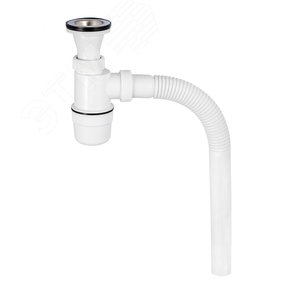 Изображение товара Сифон для моек и раковин бутылочный с нержавеющей чашкой 70 мм белый (шт)
