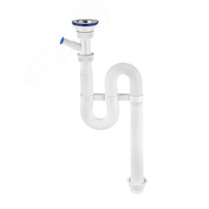 Изображение товара Cифон VIR гофрированный с отводом для стиральной или посудомоечной машины и c нержавеющей чашкой D70 мм 1'1/4 - D40/50 (шт)