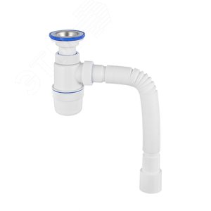 Изображение товара Сифон ЭЛИТ для моек и раковин 1'1/2X40/50 мм с нержавеющей чашкой 70 мм, гофротрубой L800 мм, литой выпуск (шт)