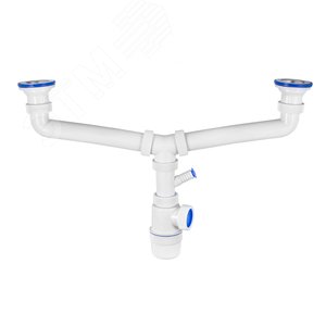 Изображение товара Сифон ЭЛИТ для двойной мойки с нержавеющими чашками D70 мм и с отводом для стиральной или посудомоечной машины 1'1/2 - D40 (шт)