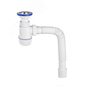 Изображение товара Сифон МИНИ ЭЛИТ для моек и раковин 1'1/2x40/50 мм с литым выпуском нержавеющей чашкой 70 мм и гофротрубой L800 мм (шт)