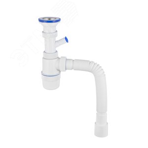 Изображение товара Сифон ЭЛИТ для моек и раковин 1'1/2X40/50 мм с нержавеющей чашкой 70 мм, гофротрубой L800 мм и с отводом для стиральной или посудомоечной машины (шт)