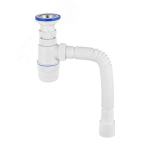 Изображение товара Сифон ЭЛИТ для моек и раковин 1'1/2X40/50 мм с нержавеющей чашкой 70 мм и гофротрубой L800 мм (шт)