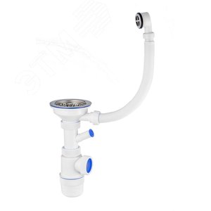 Изображение товара Сифон ЭЛИТ с нержавеющей чашкой D114 мм с отводом для стиральной или посудомоечной машины и с круглым переливом 3'1/2 - D40 (шт)