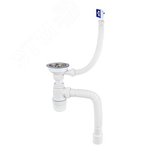 Изображение товара Сифон ЭЛИТ с нержавеющей чашкой D114 мм с переливом с гофротрубой L800 мм 3'1/2 - D40/50 (шт)