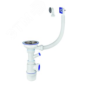 Изображение товара Сифон ЭЛИТ с нержавеющей чашкой D114 мм с отводом для стиральной или посудомоечной машин с круглым и квадратным переливами 3'1/2 - D40 (шт)