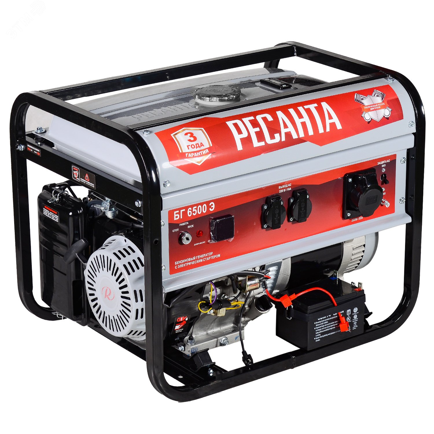 Изображение товара Генератор бензиновый БГ 6500 Э Ресанта для автономного электропитания