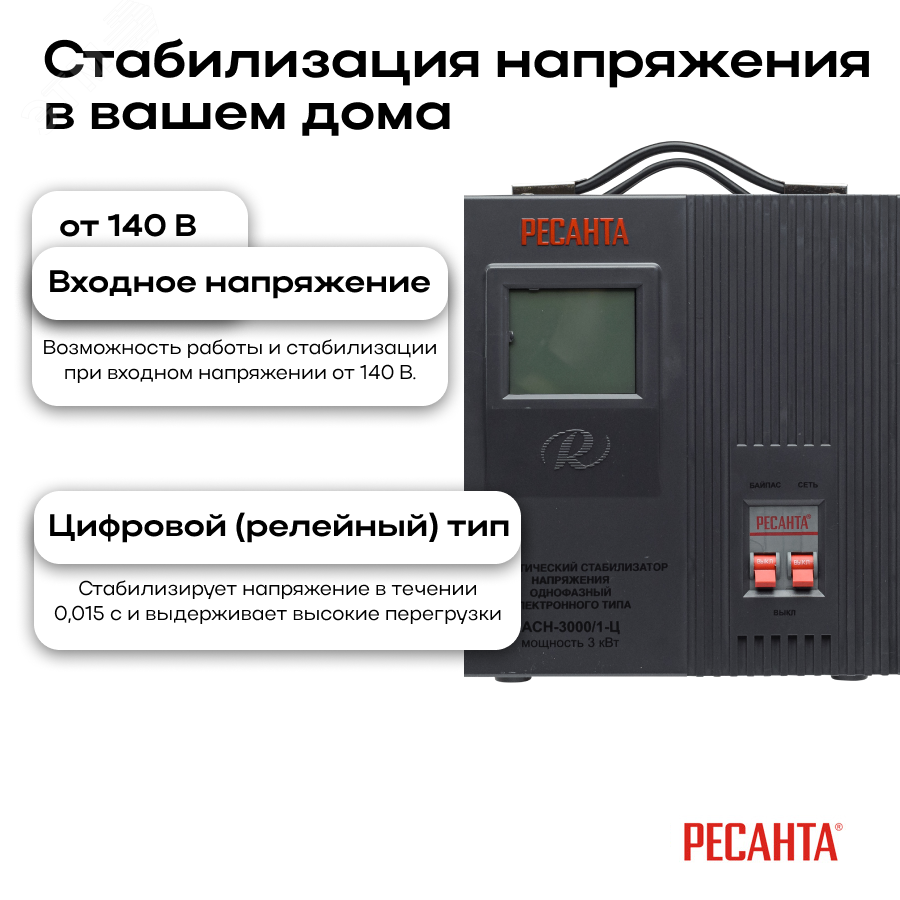 Стабилизатор АСН-3000/1-Ц Р 63/6/5 Ресанта - превью 3