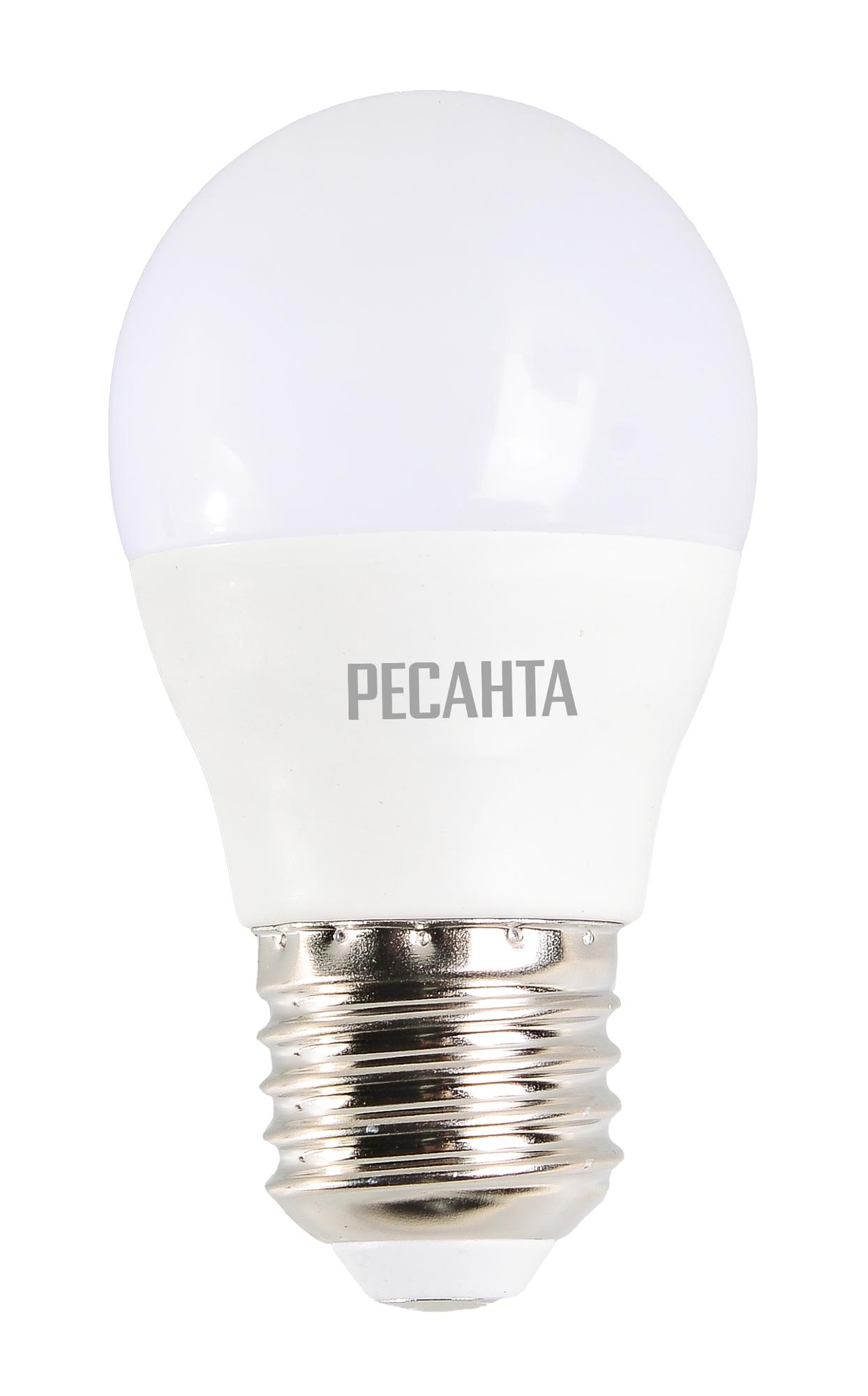 Лампа светодиодная LL-R-G45-7W-230-4K-E27 (шар, 7Вт, нейтр., Е27) Ресанта