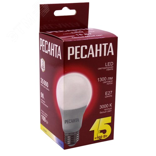 Лампа светодиодная LL-R-A65-15W-230-3K-E27 (груша, 15Вт, тепл., Е27) Ресанта - фото 2