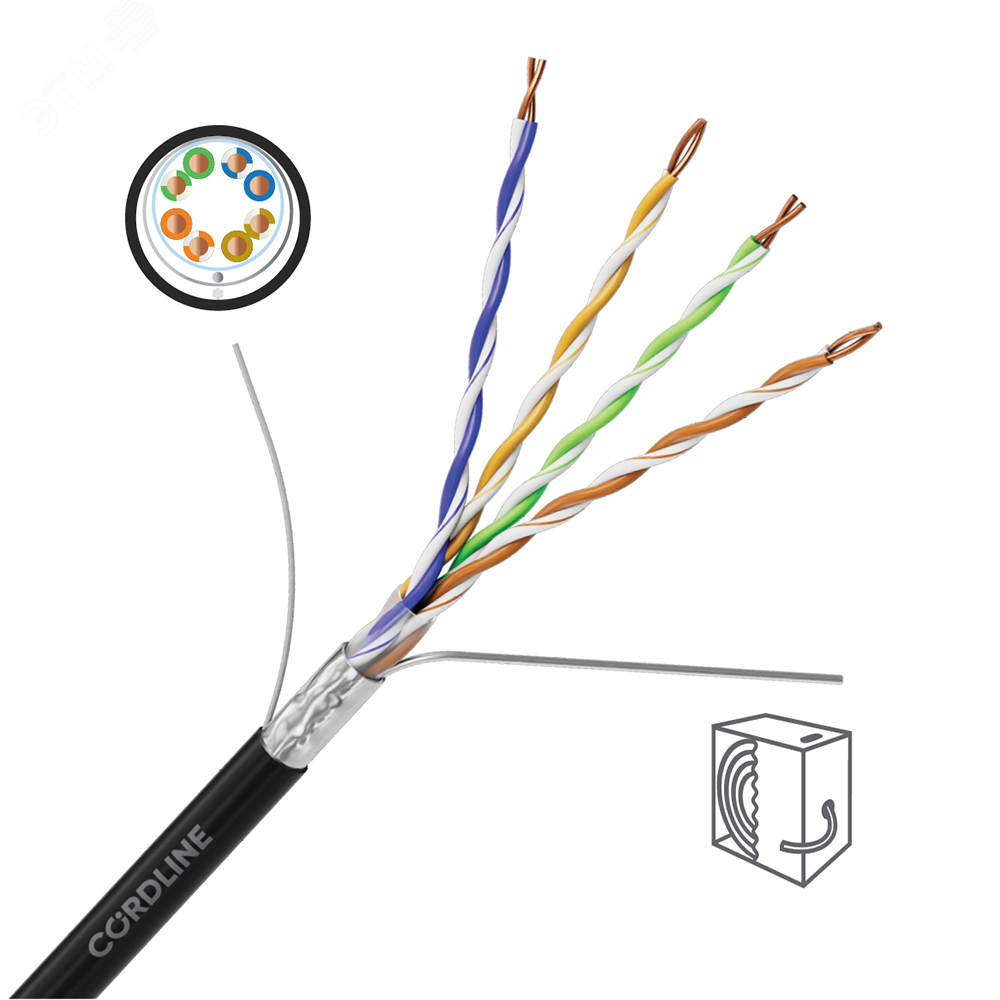Изображение товара Кабель витая пара СORDLINE F/UTP 5e Сu 4х2х0.51 PE OUT PROF черный 305м (м)