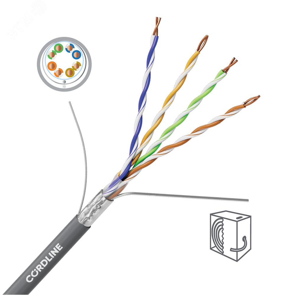 Изображение товара Кабель витая пара СORDLINE F/UTP 5e Сu 4х2х0.48 PVC IN MID серый 305м (м)