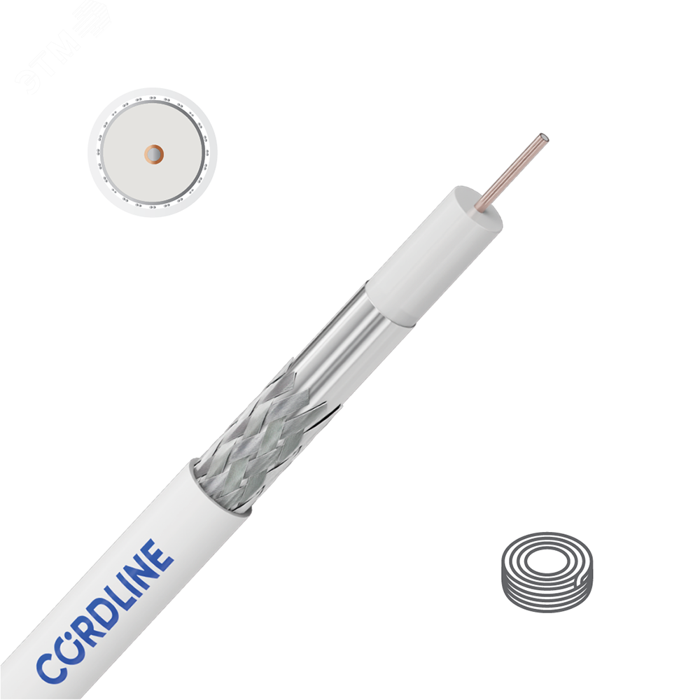 Изображение товара Кабель коаксиальный RG-6 Light ПВХ 100м, белый (м)