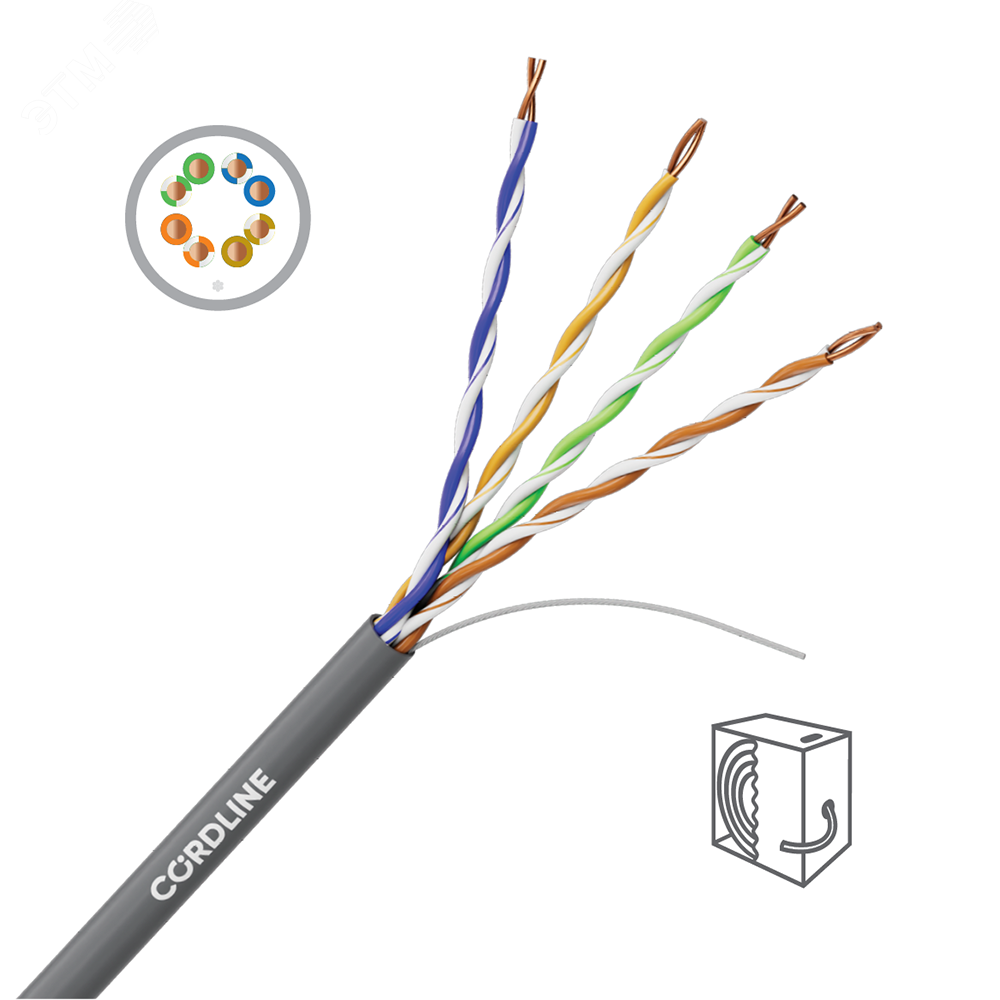 Изображение товара Кабель витая пара СORDLINE U/UTP 5e Сu 4х2х0.46 PVC IN BASE серый 305м (м)