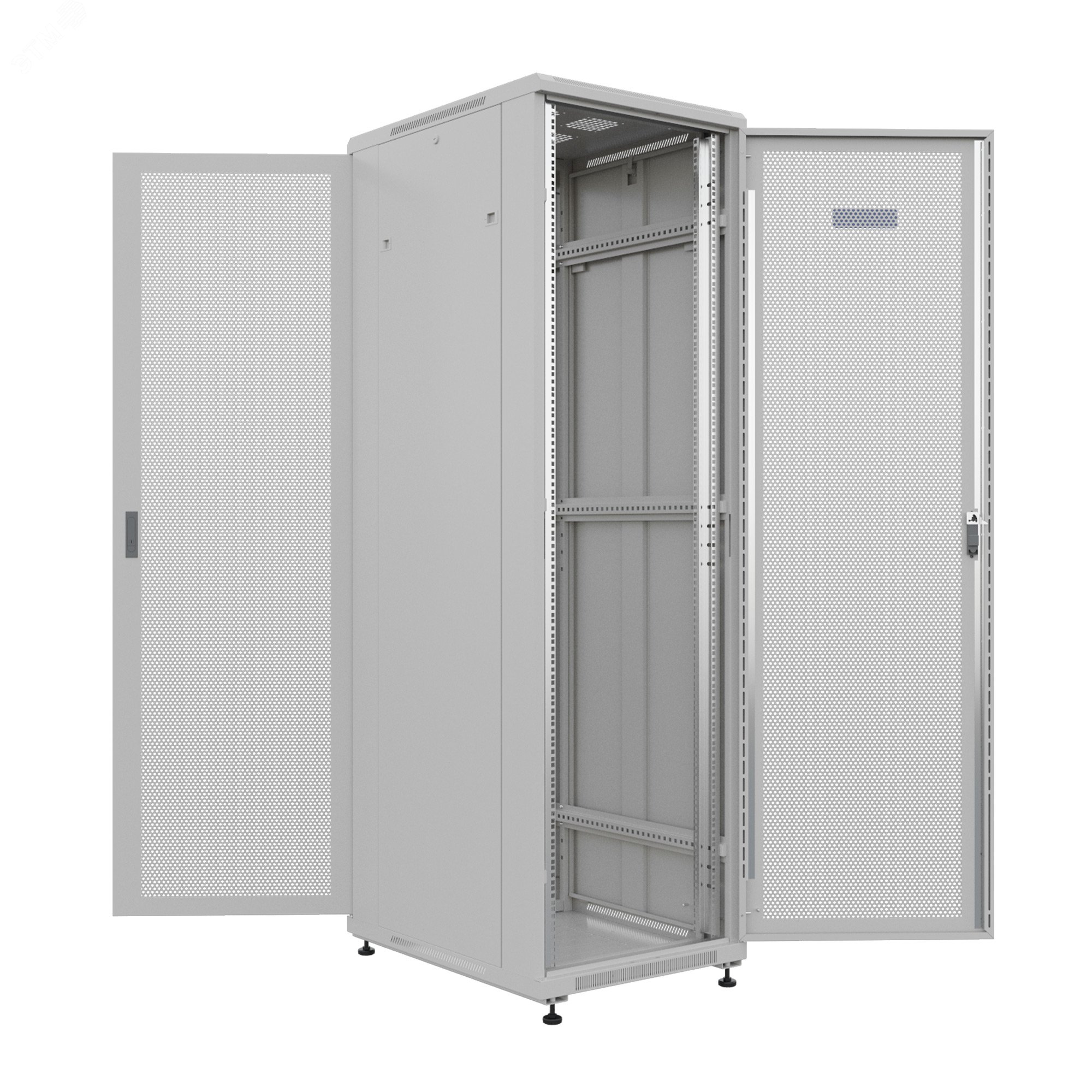 Шкаф напольный универсальный серверный R 18U 600х800мм, 4 профиля 19, двери перфорированная и сплошная металл, боковые стенки съемные, регулируемые опоры, разобранный, серый RAL 7035 NTSS-R18U6080PD NTSS - превью 2