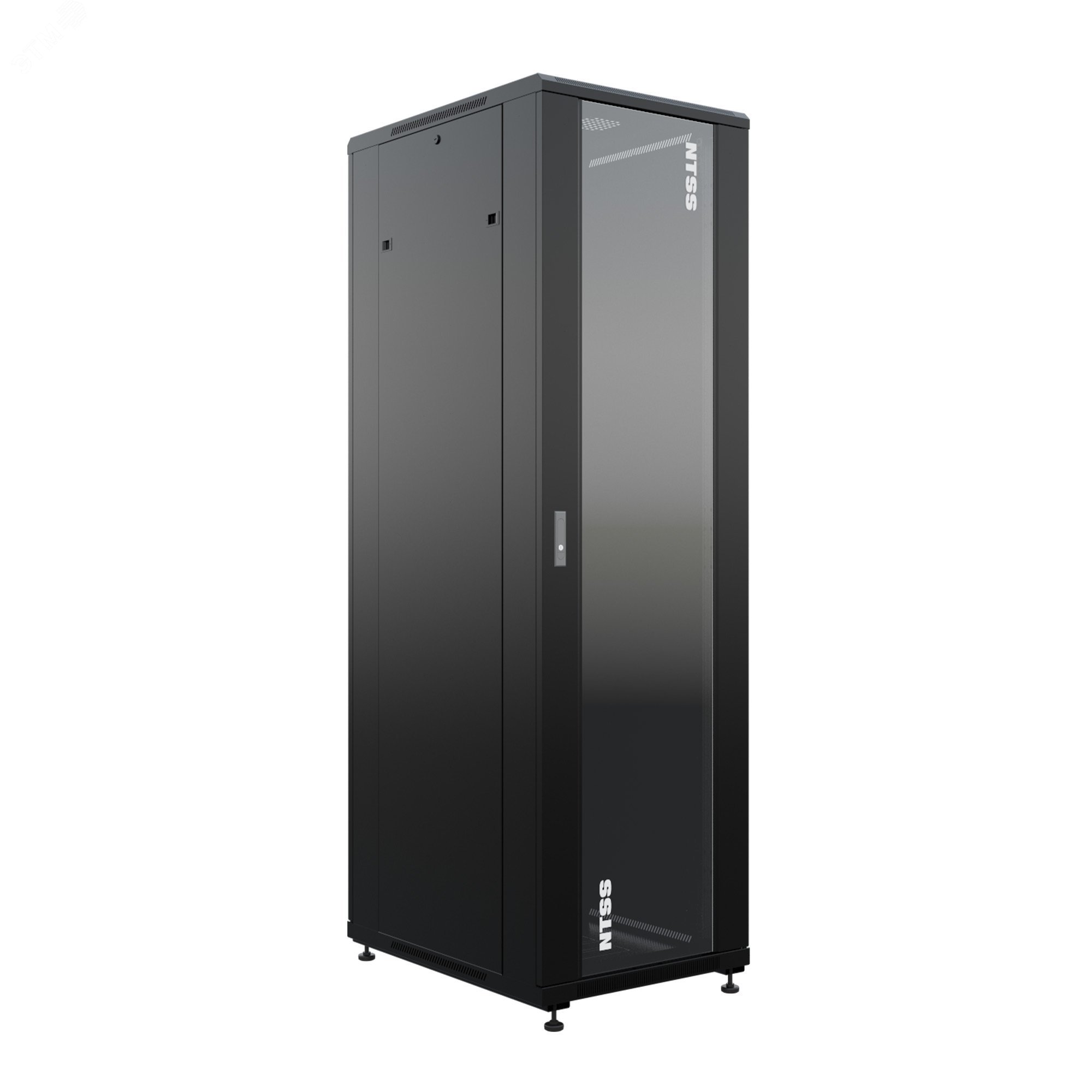 Шкаф напольный универсальный серверный R 18U 600х800мм, 4 профиля 19, двери стекло и сплошная металл, боковые стенки съемные, регулируемые опоры, разобранный, черный RAL 9005 NTSS-R18U6080GS-BL NTSS - превью