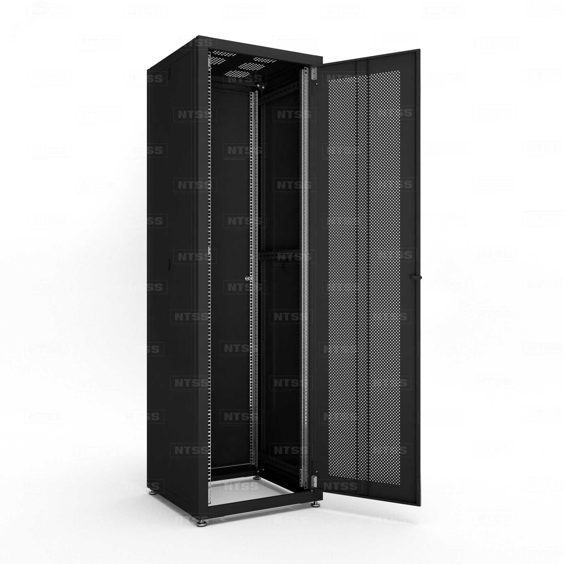 Шкаф напольный телекоммуникационный RS 42U 600х600мм, 4 профиля 19, двери перфорированная и сплошная металл, регулируемые опоры, боковые стенки съемные, разобранный, черный RAL 9005 NTSS-RSP42U6060PD-BL NTSS - превью 3