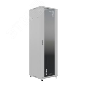 Шкаф напольный универсальный серверный R 18U 600х600мм, 4 профиля 19, двери стекло и сплошная металл, боковые стенки съемные, регулируемые опоры, разобранный, серый RAL 7035