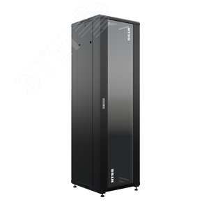 Шкаф напольный универсальный серверный R 18U 600х600мм, 4 профиля 19, двери стекло и сплошная металл, боковые стенки съемные, регулируемые опоры, разобранный, черный RAL 9005