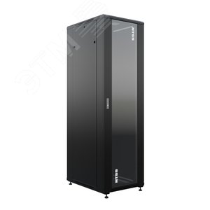 Шкаф напольный универсальный серверный R 18U 600х800мм, 4 профиля 19, двери стекло и сплошная металл, боковые стенки съемные, регулируемые опоры, разобранный, черный RAL 9005 NTSS