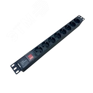 Изображение товара Блок розеток , 19 1U, пластик, 1ф10A, 2.3кВт, (8) Schuko CEE 7/7, выкл. с подсв.и крыш., вх. 60320 С14 (шт)