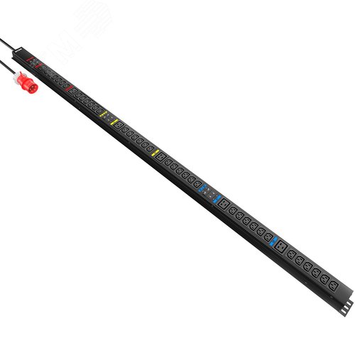 Изображение товара Блок распределения питания Basic 3ф32А, 22 кВт, 6 гидр.авт., (36)С13, (6)С19, сталь, 3м каб., вил. IEC 60309 (шт)