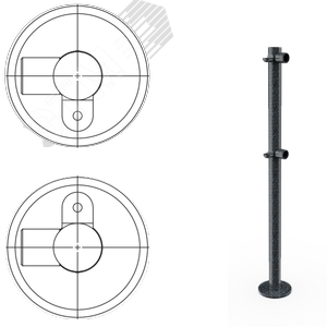 Стойка ограждения L-образная с 2-мя полупетлями под поворотную створку или секцию и 2 муфты слева, образуя угол 90 градусов (антик серебро, черный)