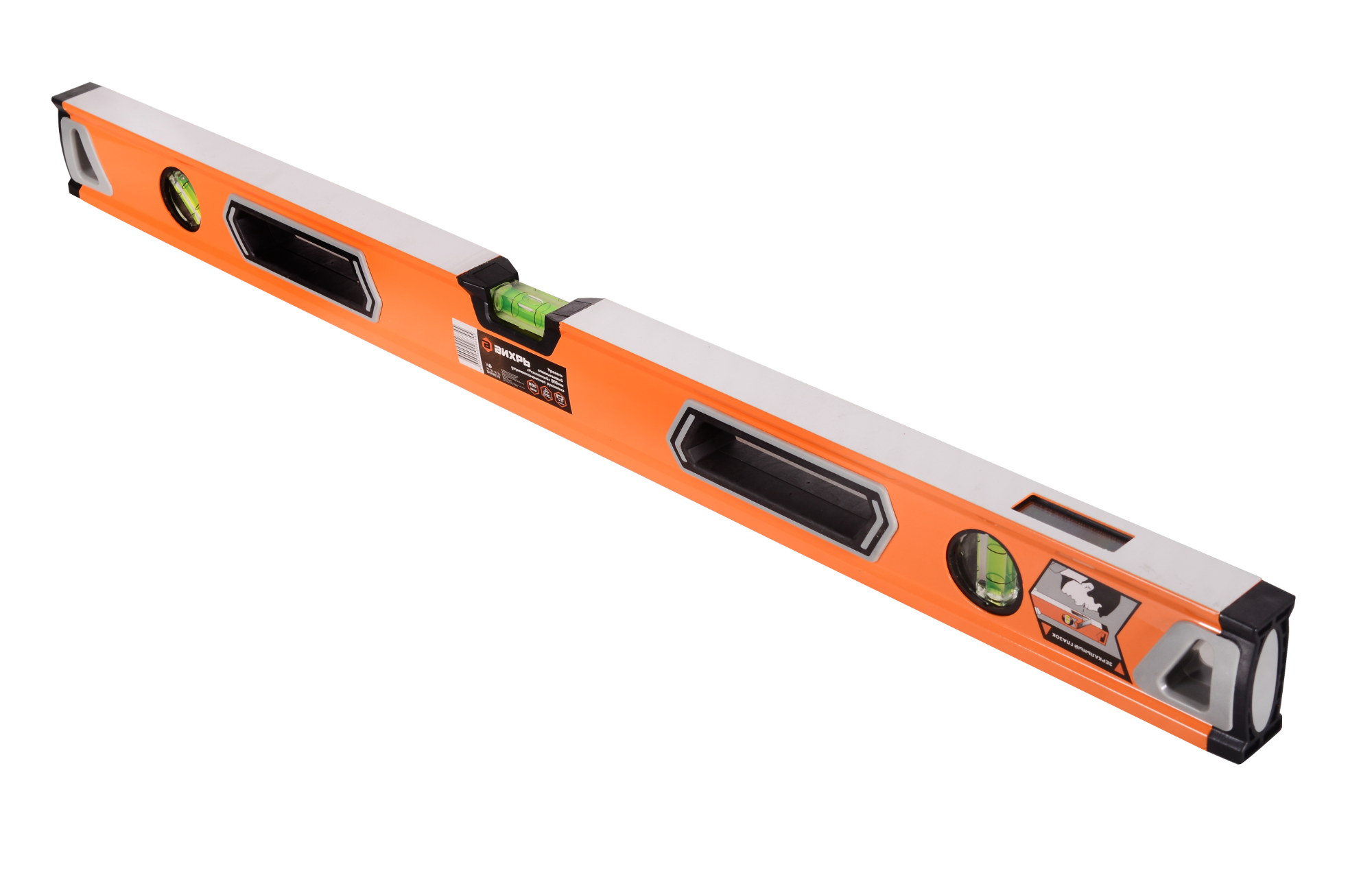 Уровень алюминиевый Усиленный 800 мм 3 глазка (1 зеркальный) двухкомпонентные рукоятки