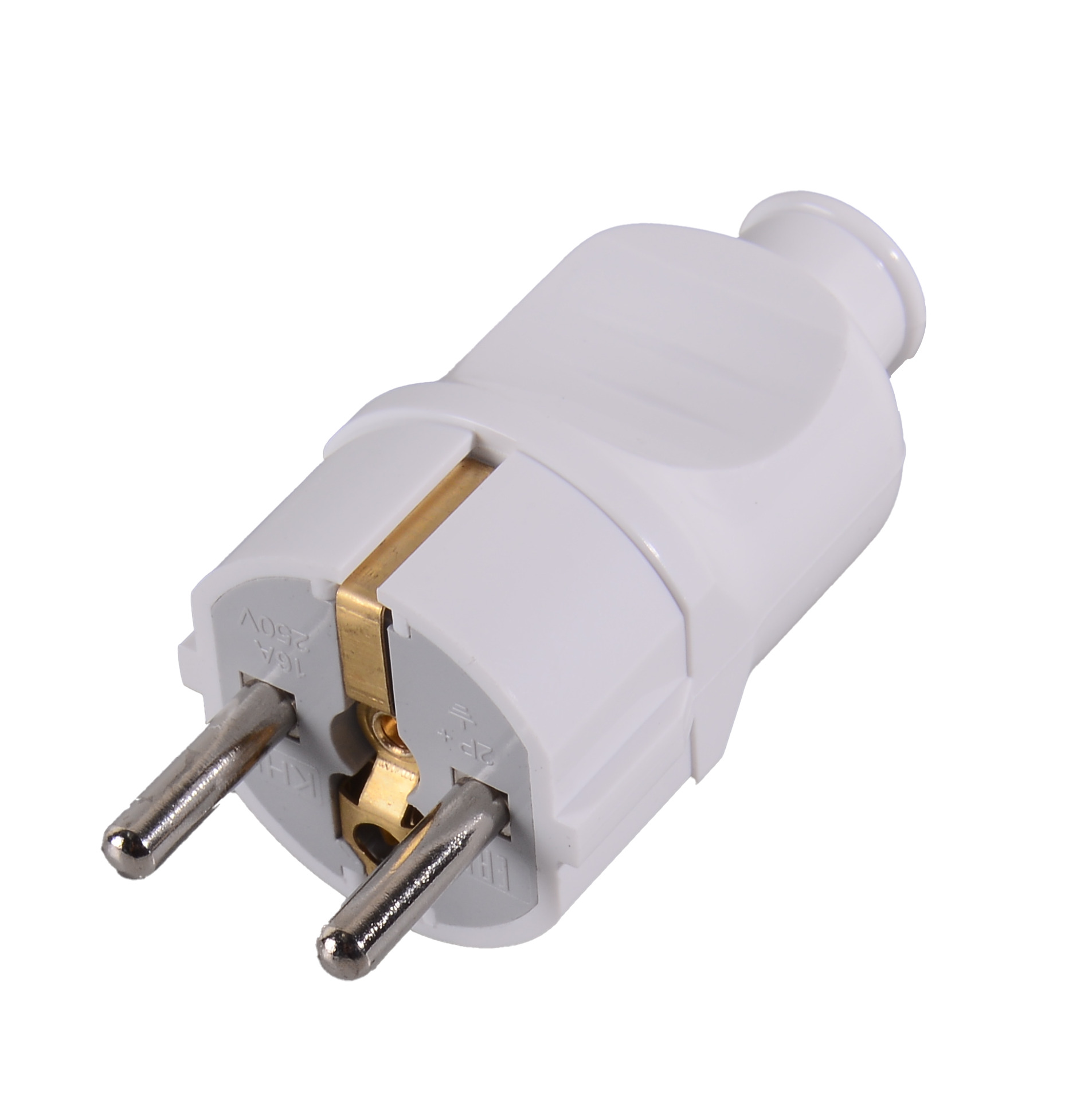 Вилка прямая с/з, белая 16А 250В