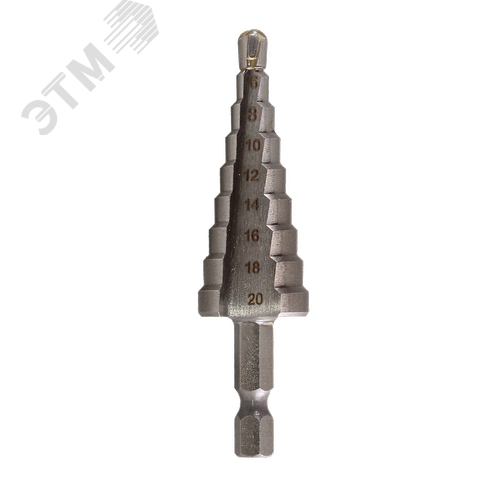 Изображение товара Сверло ступенчатое по металлу 4-6-8-10-12-14-16-18-20мм P6M5 шестигранный хвостовик (шт)