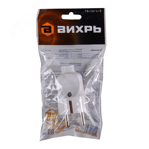 Вилка прямая с/з, белая 16А 250В - фото 4