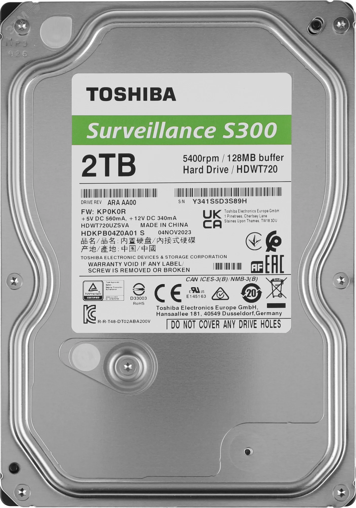 Изображение товара Жесткий диск 2TB 3.5 TOSHIBA S300 SATA III 5400 об/мин 128 МБ