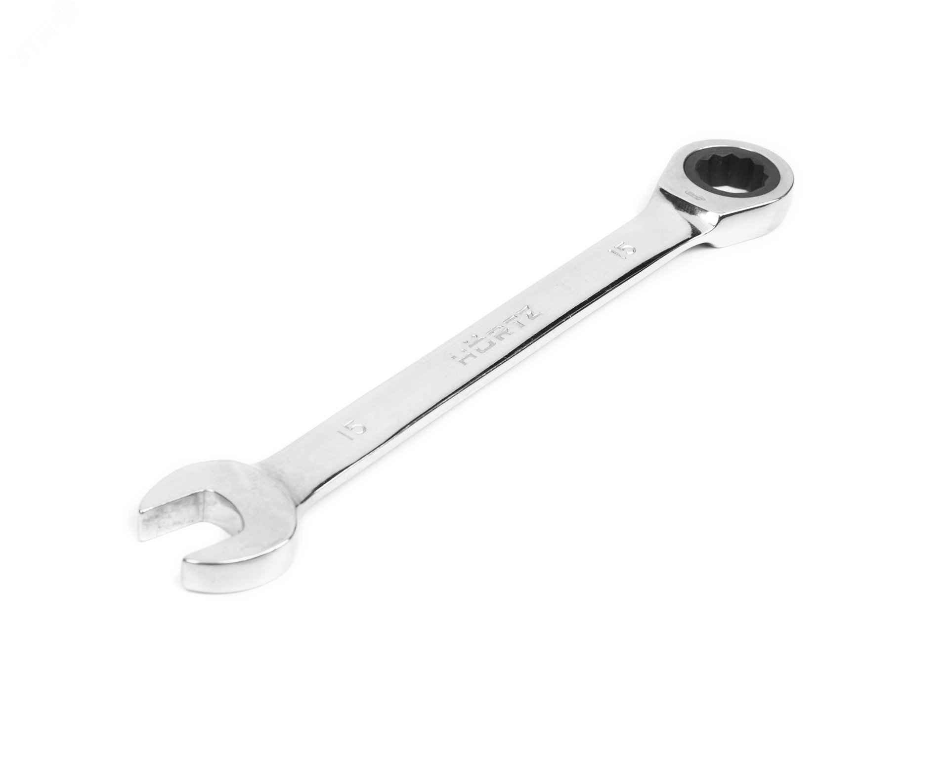 Изображение товара Комбинированный трещоточный ключ 15x15 хромированный HORTZ