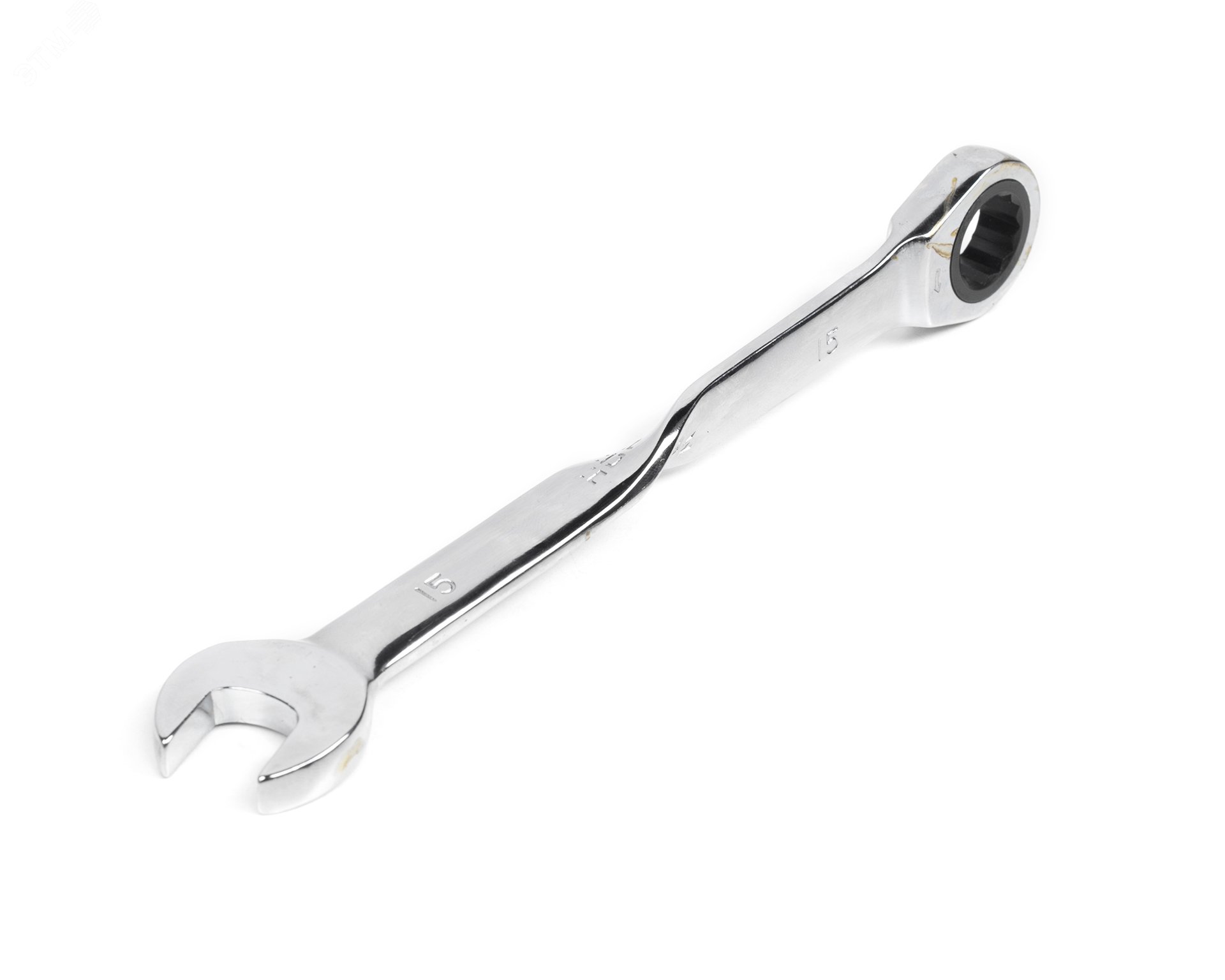 Изображение товара Ключ комбинированный трещоточный 15х15 с изогнутой рукояткой