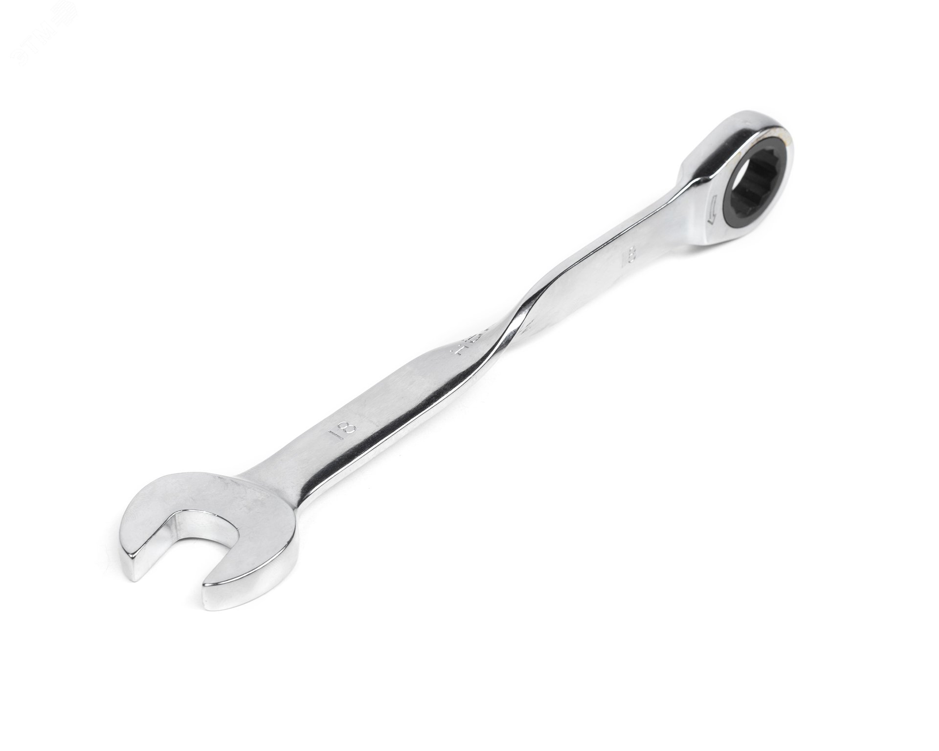 Изображение товара Ключ комбинированный трещоточный удлиненный 18х18 хромированный с изогнутой рукояткой