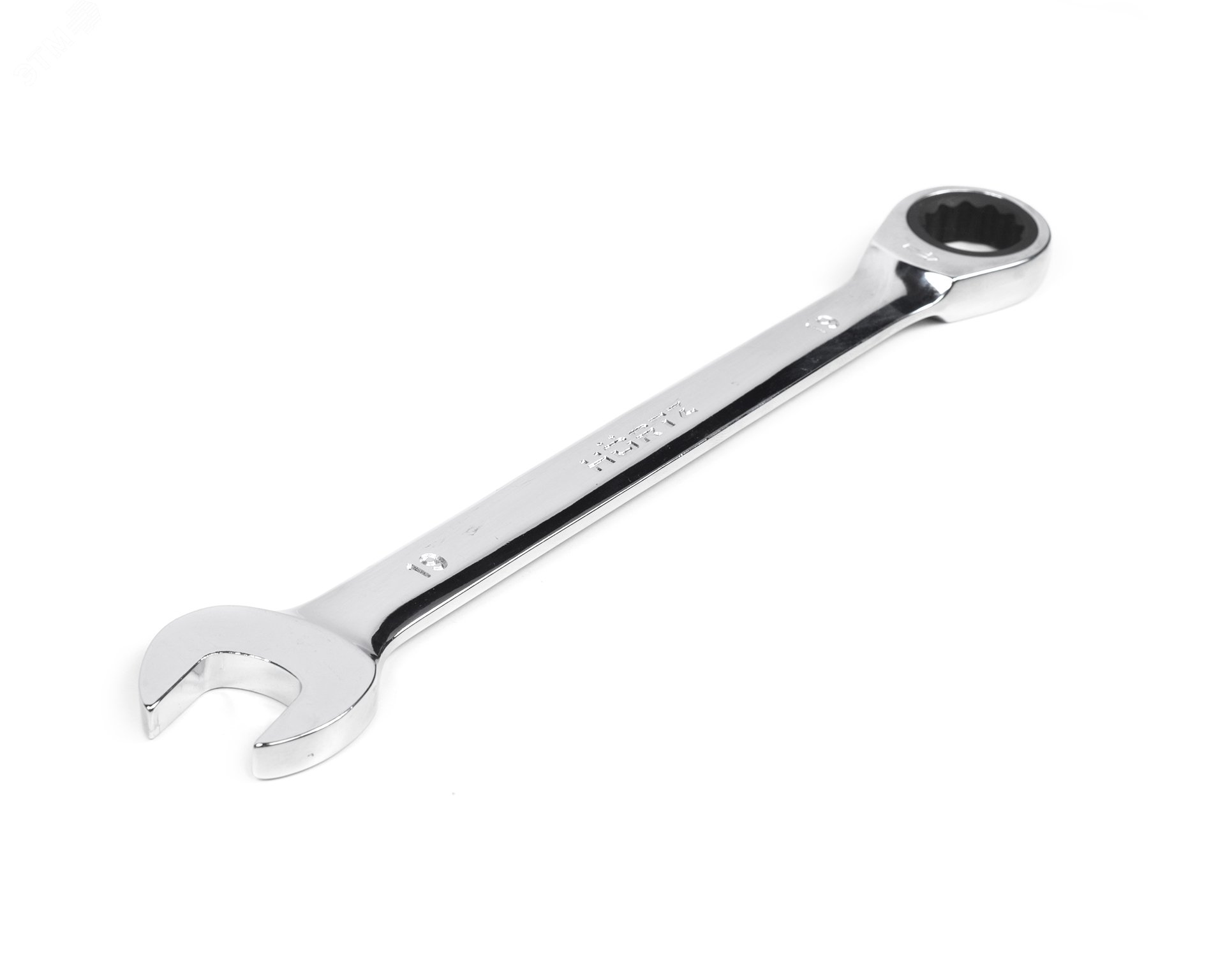 Изображение товара Ключ комбинированный трещоточный 19x19 хромированный HORTZ танкообразный