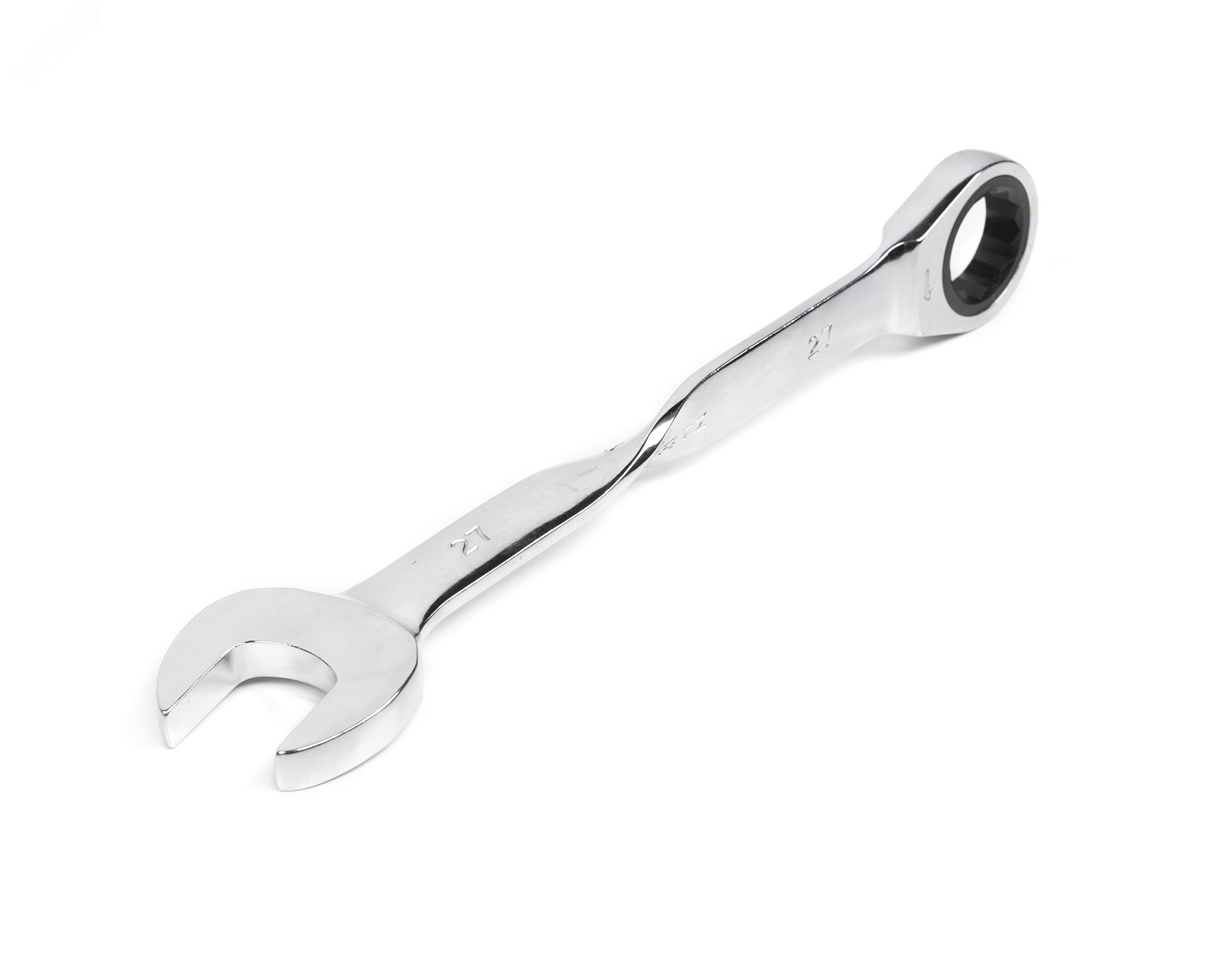 Изображение товара Комбинированный трещоточный удлиненный ключ с изогнутой рукояткой 27x27 хромированный