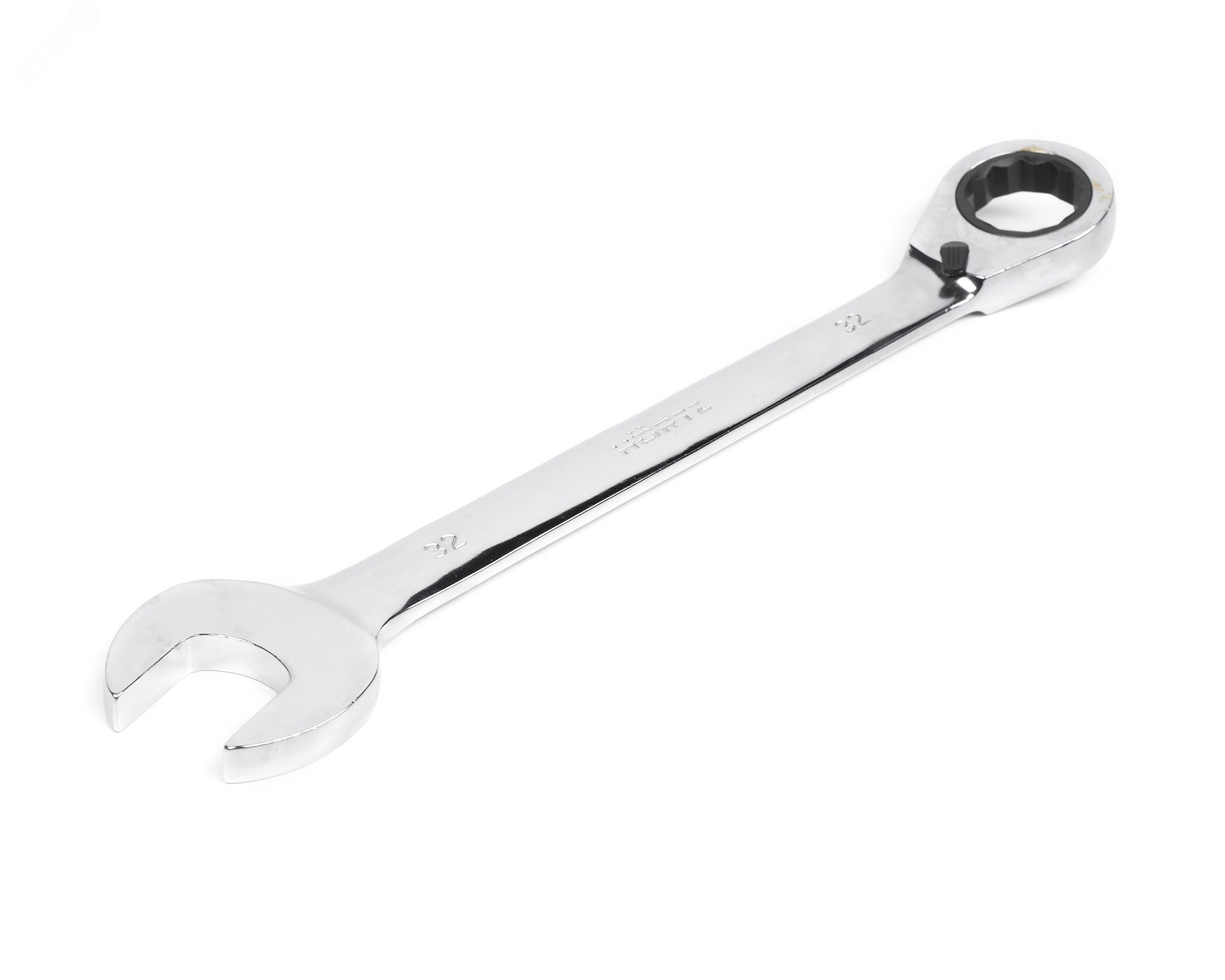 Изображение товара Комбинированный трещоточный ключ 32х32 хромированный HORTZ