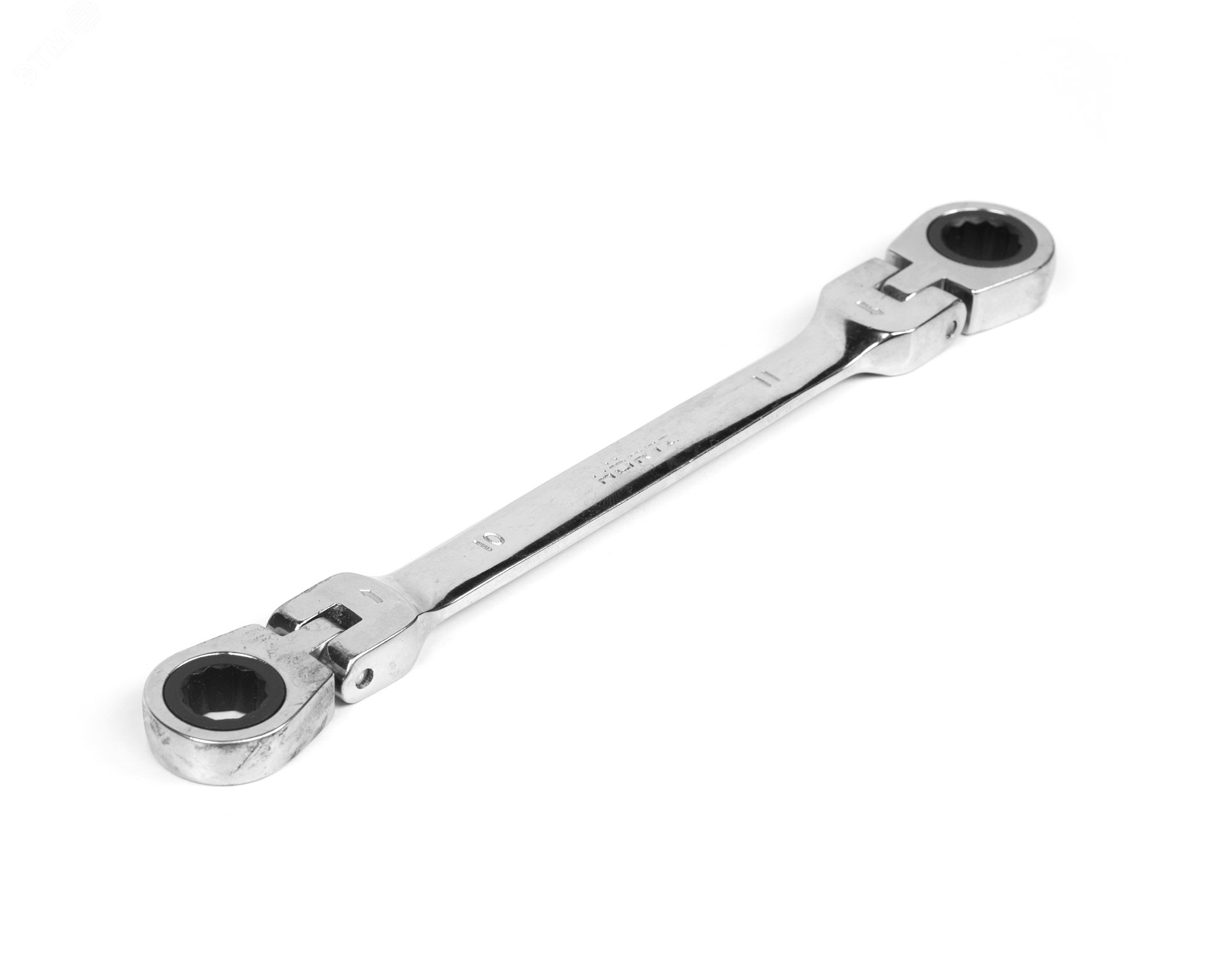 Изображение товара Ключ накидной двусторонний 10х11 трещоточный шарнирный хромированный