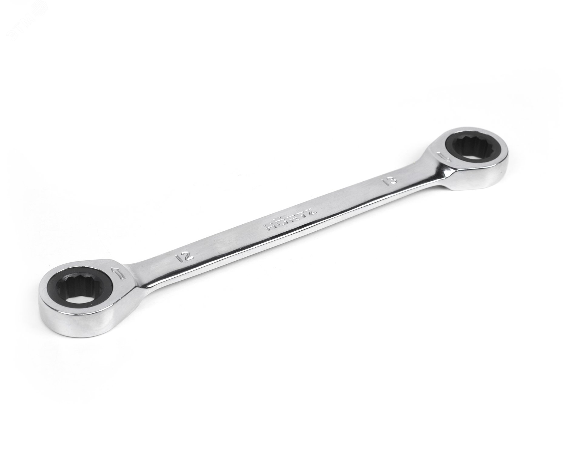 Изображение товара Ключ накидной двусторонний 12х13 трещоточный хромированный HORTZ