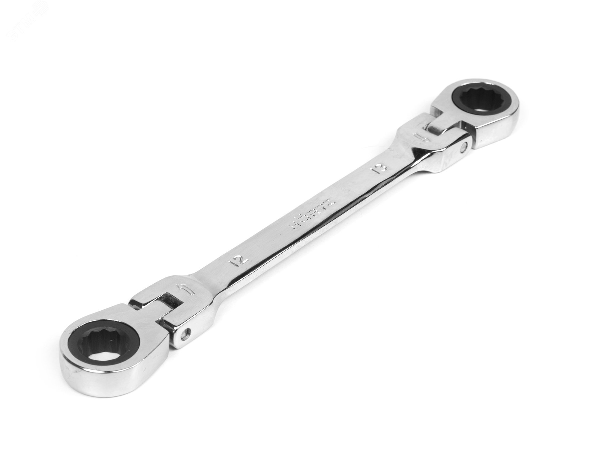 Изображение товара Ключ накидной двусторонний 12x13 трещоточный шарнирный хром