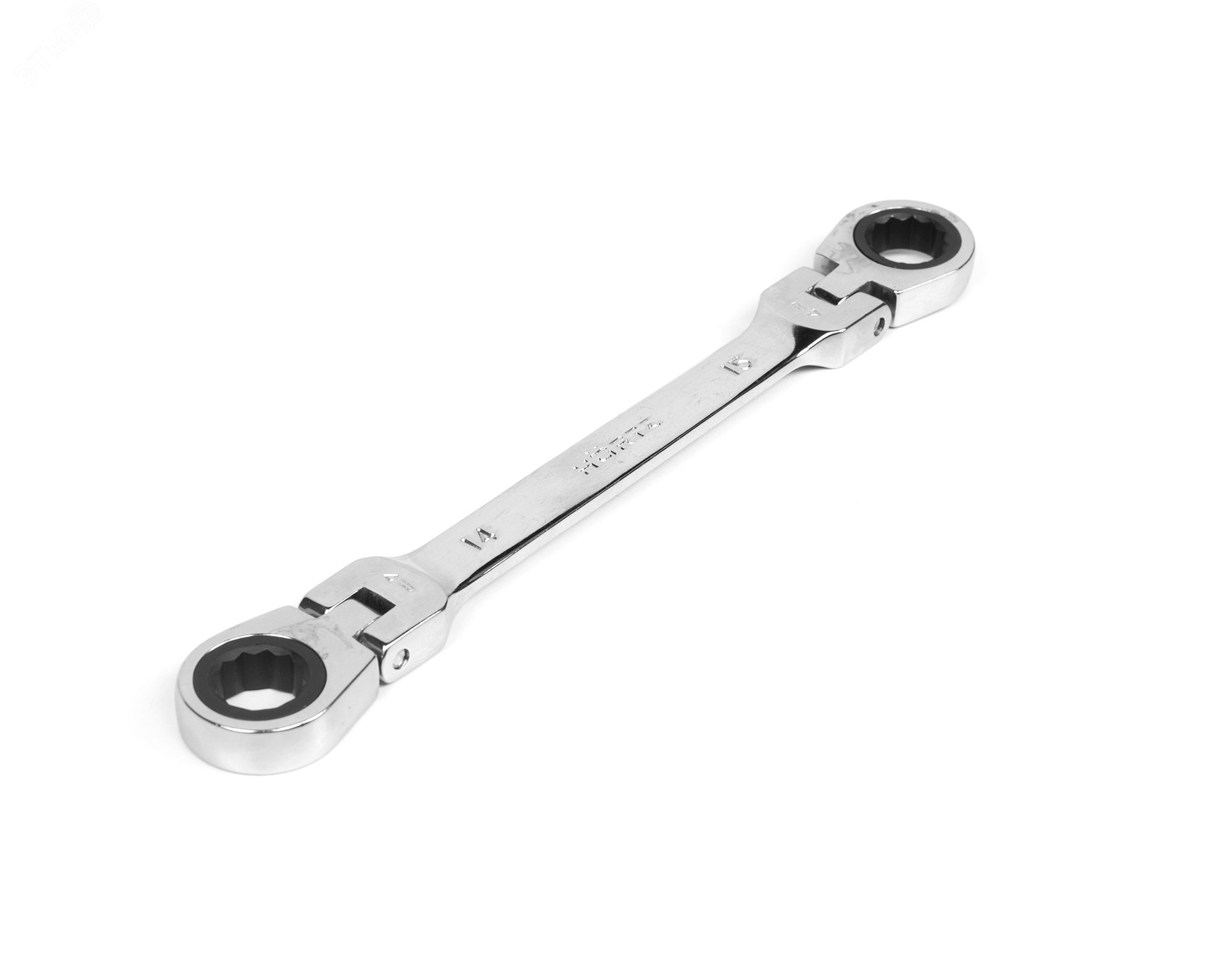 Изображение товара Ключ накидной двусторонний 14х15 трещоточный шарнирный хромированный