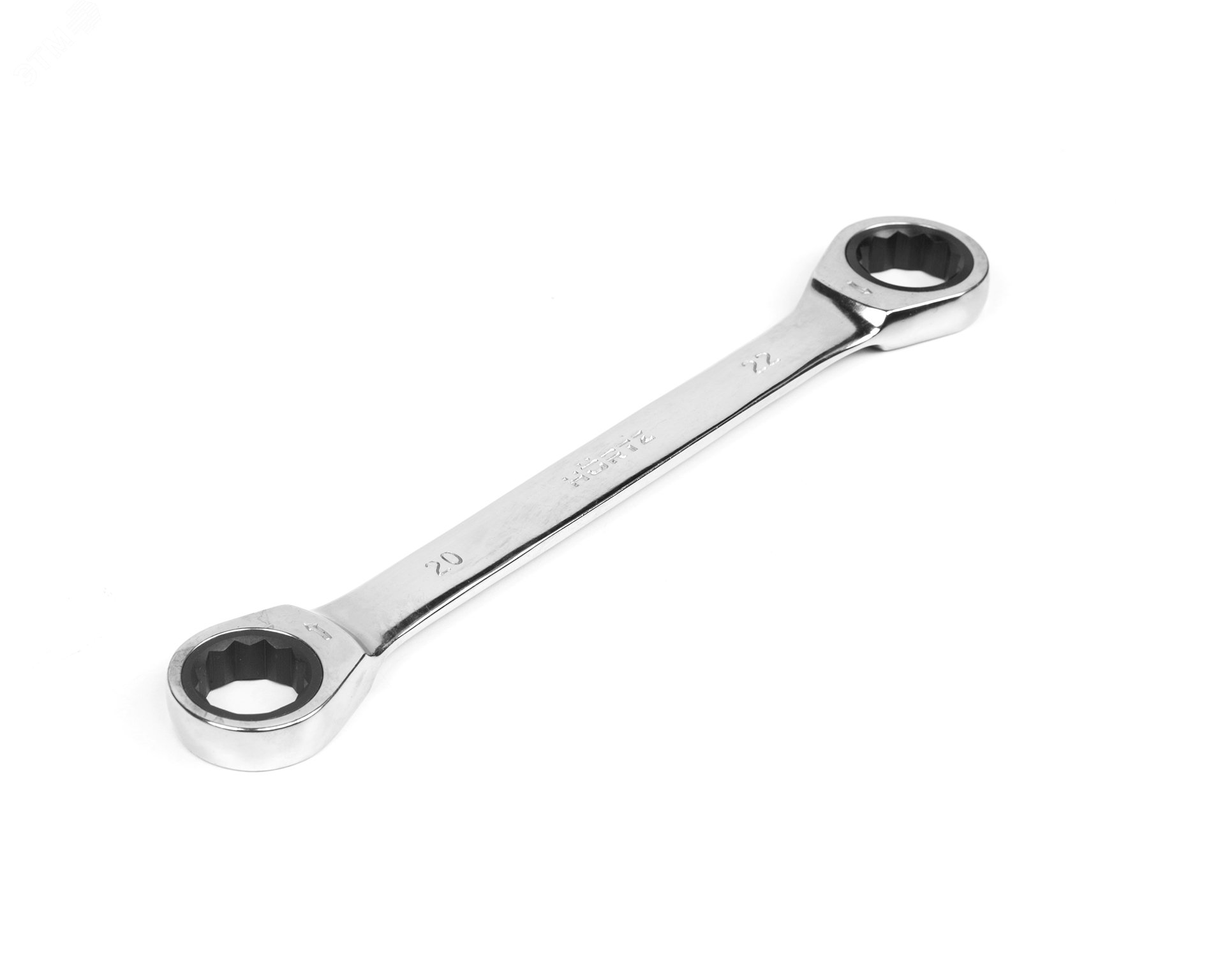 Изображение товара Ключ накидной двусторонний 20х22 трещоточный хромированный (шт)