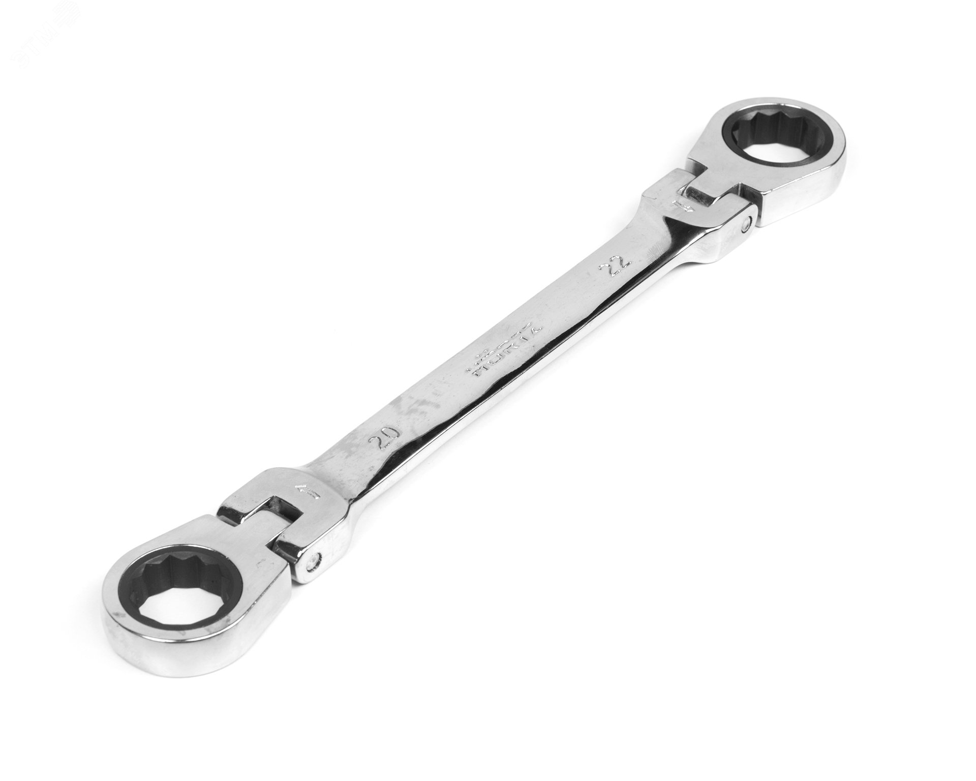 Изображение товара Ключ накидной двусторонний 20х22 трещоточный шарнирный хромированный (шт)