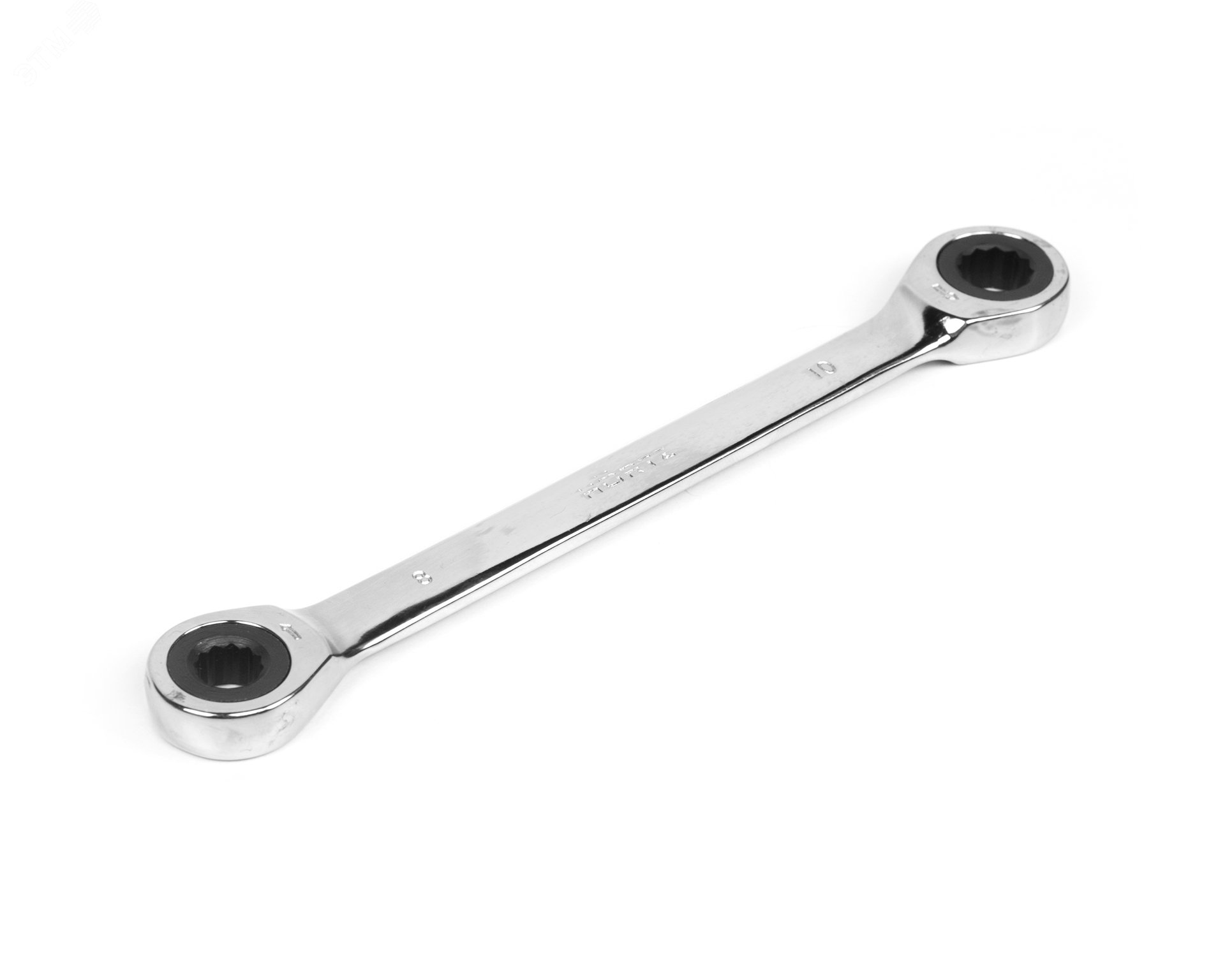 Изображение товара Ключ накидной двусторонний 8x10 трещоточный хромированный HORTZ