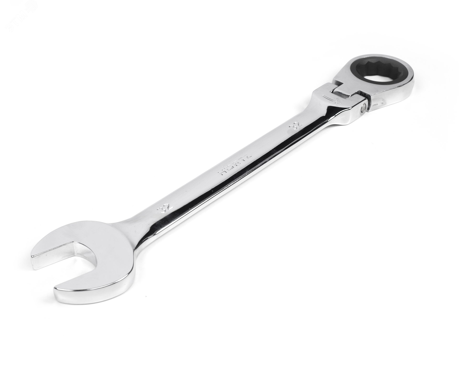 Изображение товара Комбинированный трещоточный шарнирный ключ 32х32 хромированный HORTZ