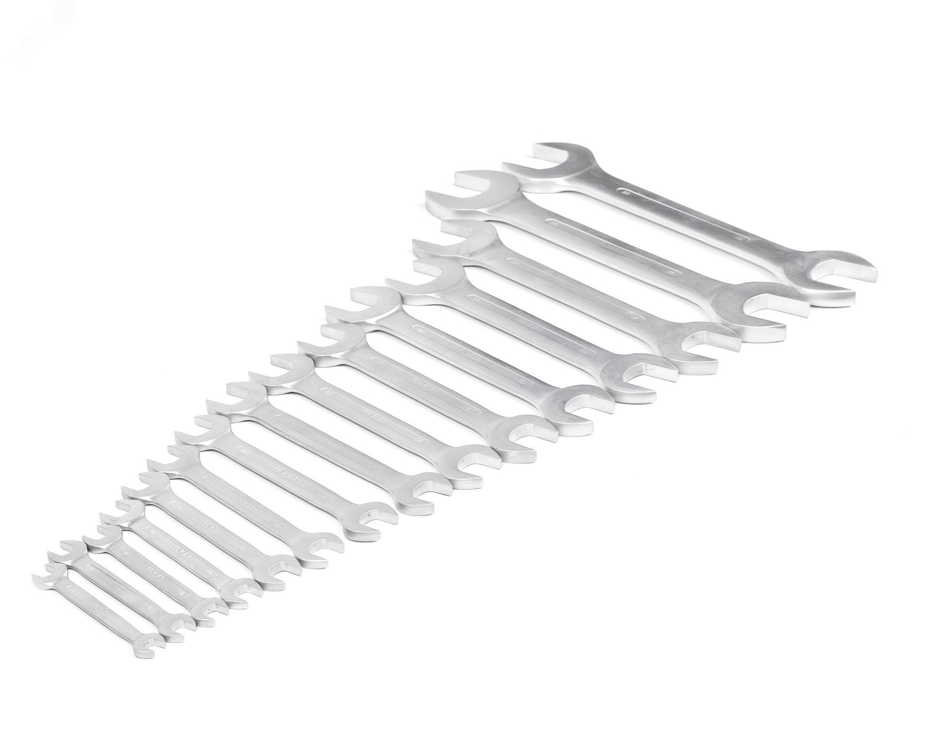 Изображение товара Набор гаечных ключей двусторонних 15 шт 10-55 мм хромированные HORTZ