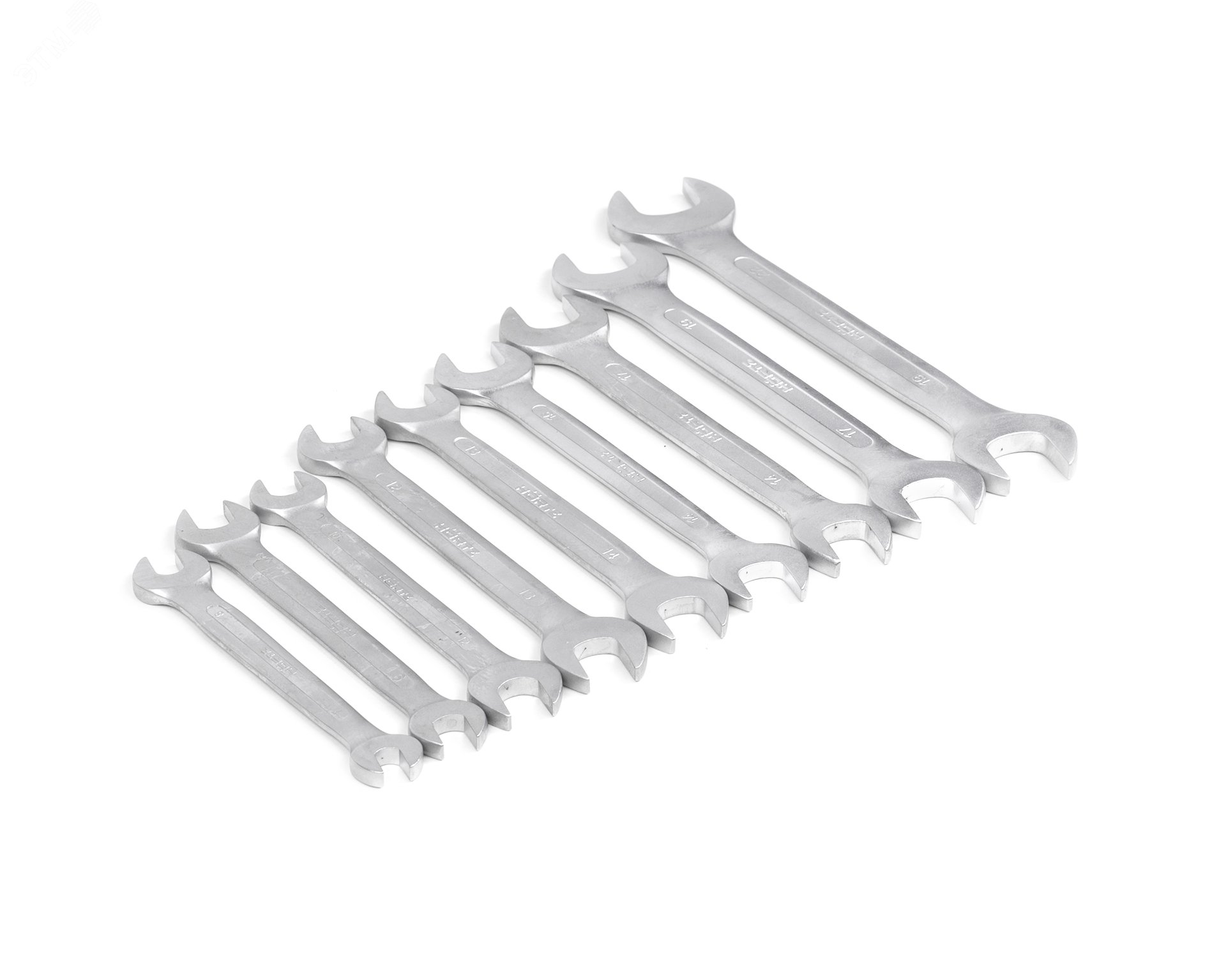 Изображение товара Набор рожковых гаечных ключей 9 шт. сатинированные в клипсе HORTZ 7-22 мм