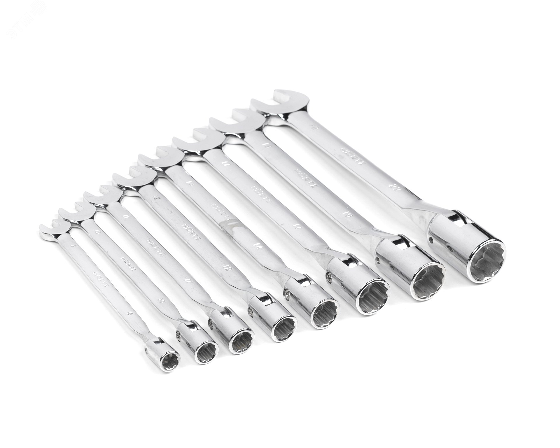 Изображение товара Набор комбинированных торцевых шарнирных удлиненных ключей 8-22 хромированные